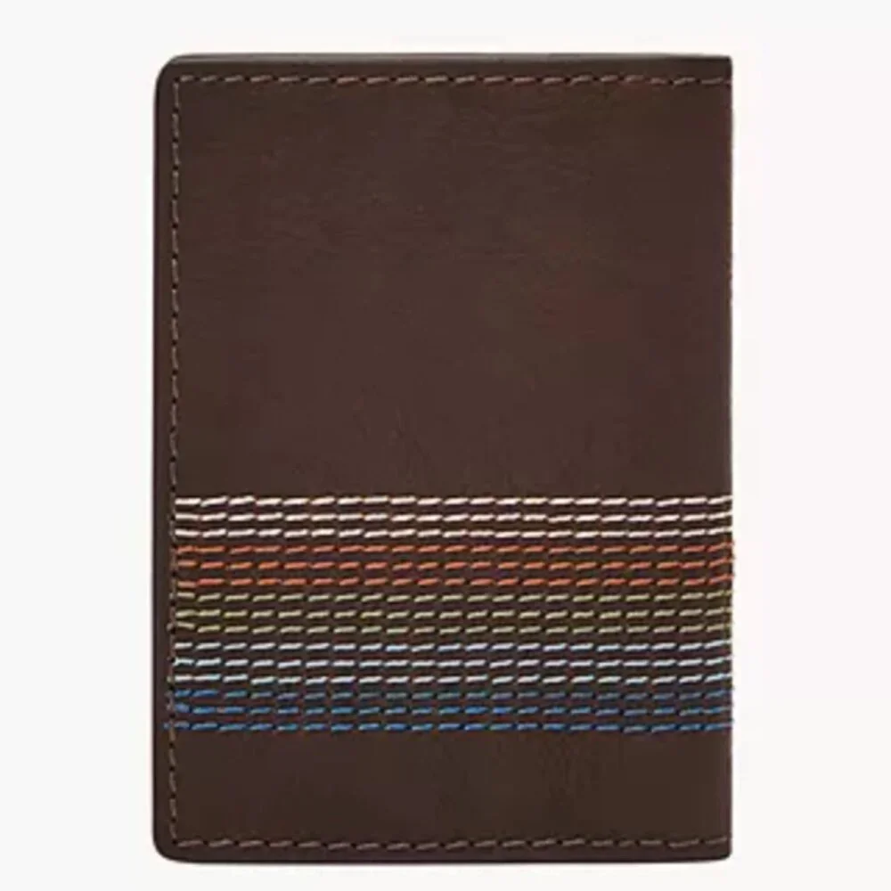 FOSSIL Brown Cillian Card Case Bifold Wallet w/ MultiColor Stripes, NWT ✨